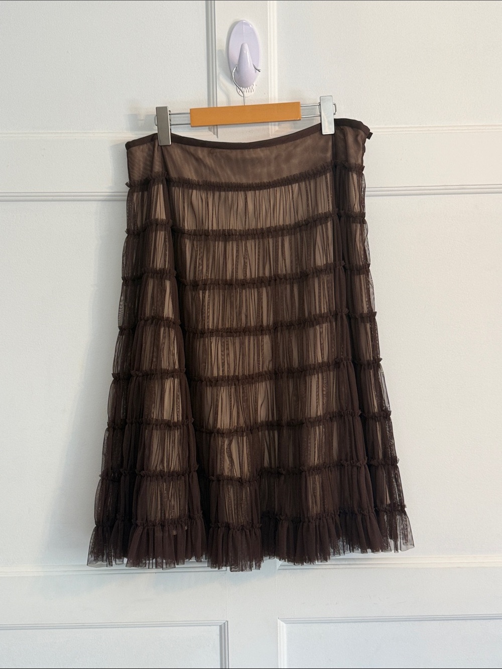 WD.NY Brown Layered Tulle Mesh Layered Skirt